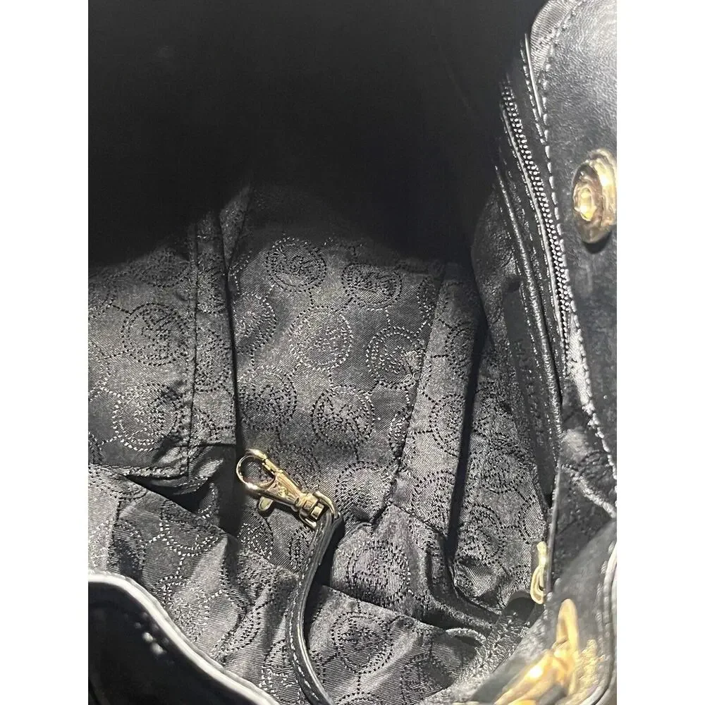 Michael Kors Moxley Black Leather Gold Zippers Details Shoulder Bag